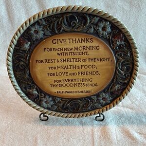Thanksgiving “Give Thanks” Plaque | Autumn Tapestry Ceramic Plate + Stand | NEW